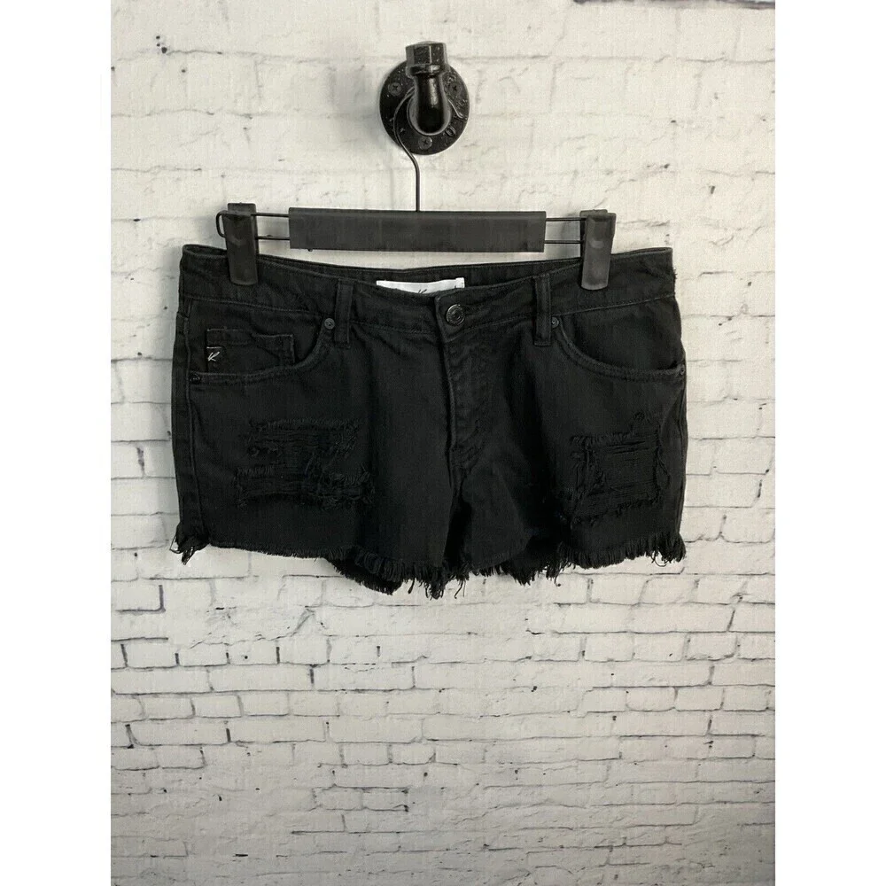 KanCan Womens Black Distressed Cutoff Shorts Cotton Pockets Size S T2